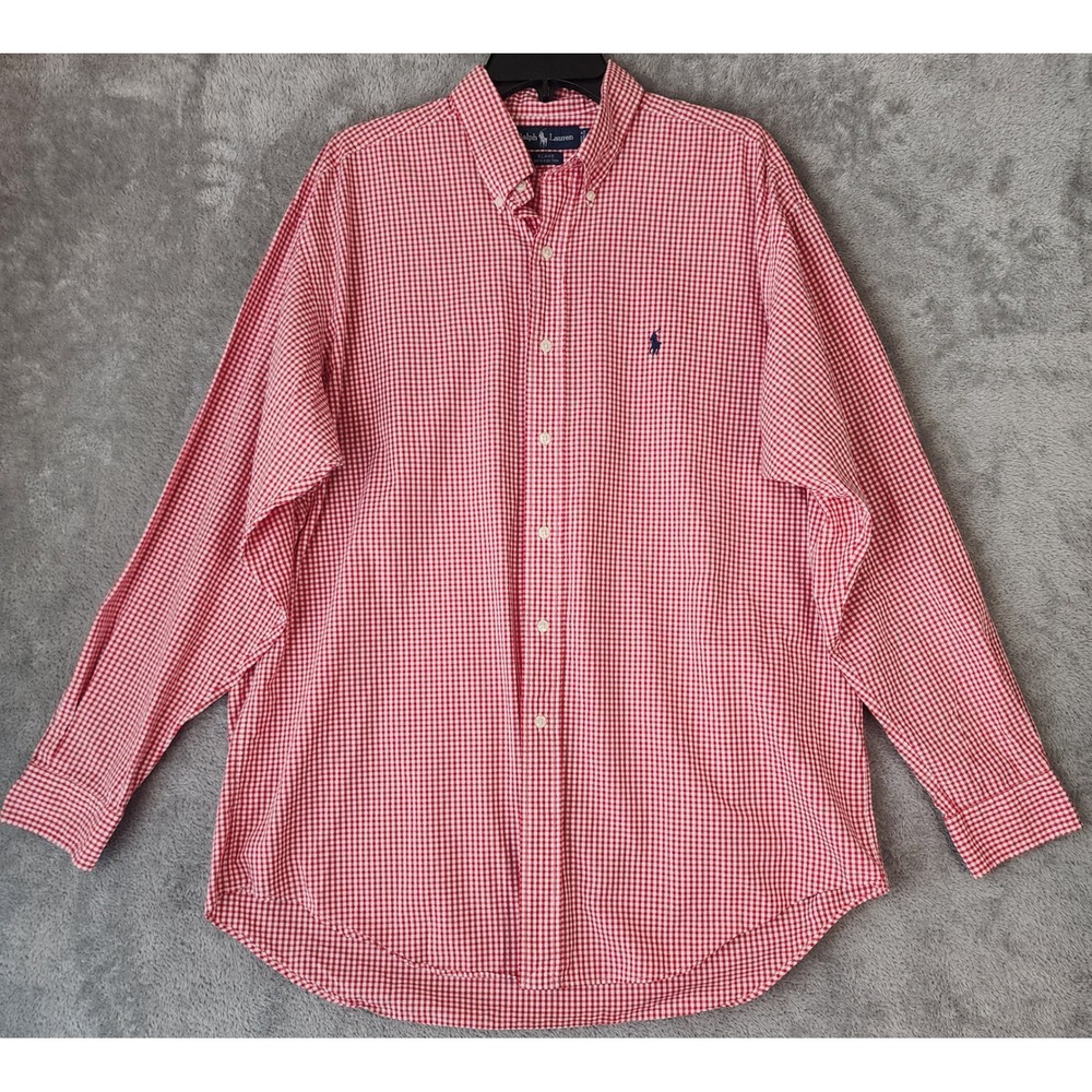 Ralph Lauren Blake Shirt Mens Large Red White Gingham Cotton Button Down - Picture 1 of 9